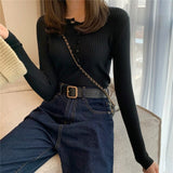 Fall Women Clothes Solid Slim Base Sweater Pull Femme Autumn Knitted Tops Female Pullovers Korean Style Women's Blouse