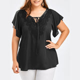 Plus Size Lace Patchwork Shirt Womens Tops And Blouses Short Sleeve Big Size Blusas Femininas Blusas Mujer De Moda