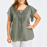 Plus Size Lace Patchwork Shirt Womens Tops And Blouses Short Sleeve Big Size Blusas Femininas Blusas Mujer De Moda