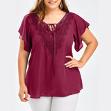 Plus Size Lace Patchwork Shirt Womens Tops And Blouses Short Sleeve Big Size Blusas Femininas Blusas Mujer De Moda