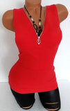 Stretch Beading Tanks Tees Cotton T-Shirt Sexy Zipper V Neck Sleeveless Top Women Summer T Shirts Black Slim Vest Plus Size 5XL